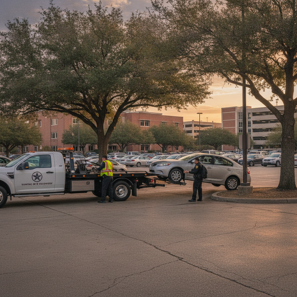 How Do Houston School and University Parking Lot Managers Legally Enforce Towing for Unauthorized Vehicles on Campus Property?